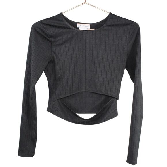 Lovers + Friends Cropped Ribbed Clea Cutout Long Sleeve Top Black Small - Picture 1 of 8